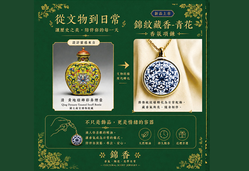 錦紋藏香香氛項鍊-粉彩番蓮紋